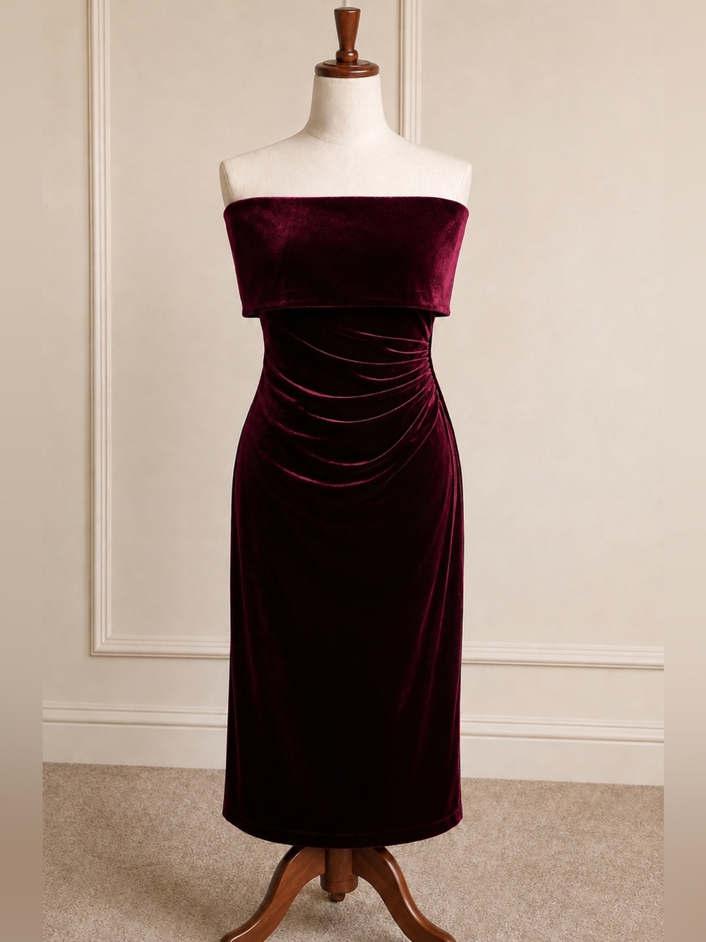 Vince Camuto Wine velvet Dress Size 6 Midi Off-The-Shoulder. Holiday Prom